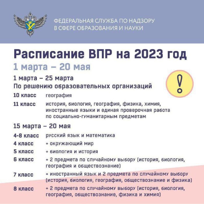Рособрнадзор РФ утвердил расписание проверочных работ для школьников